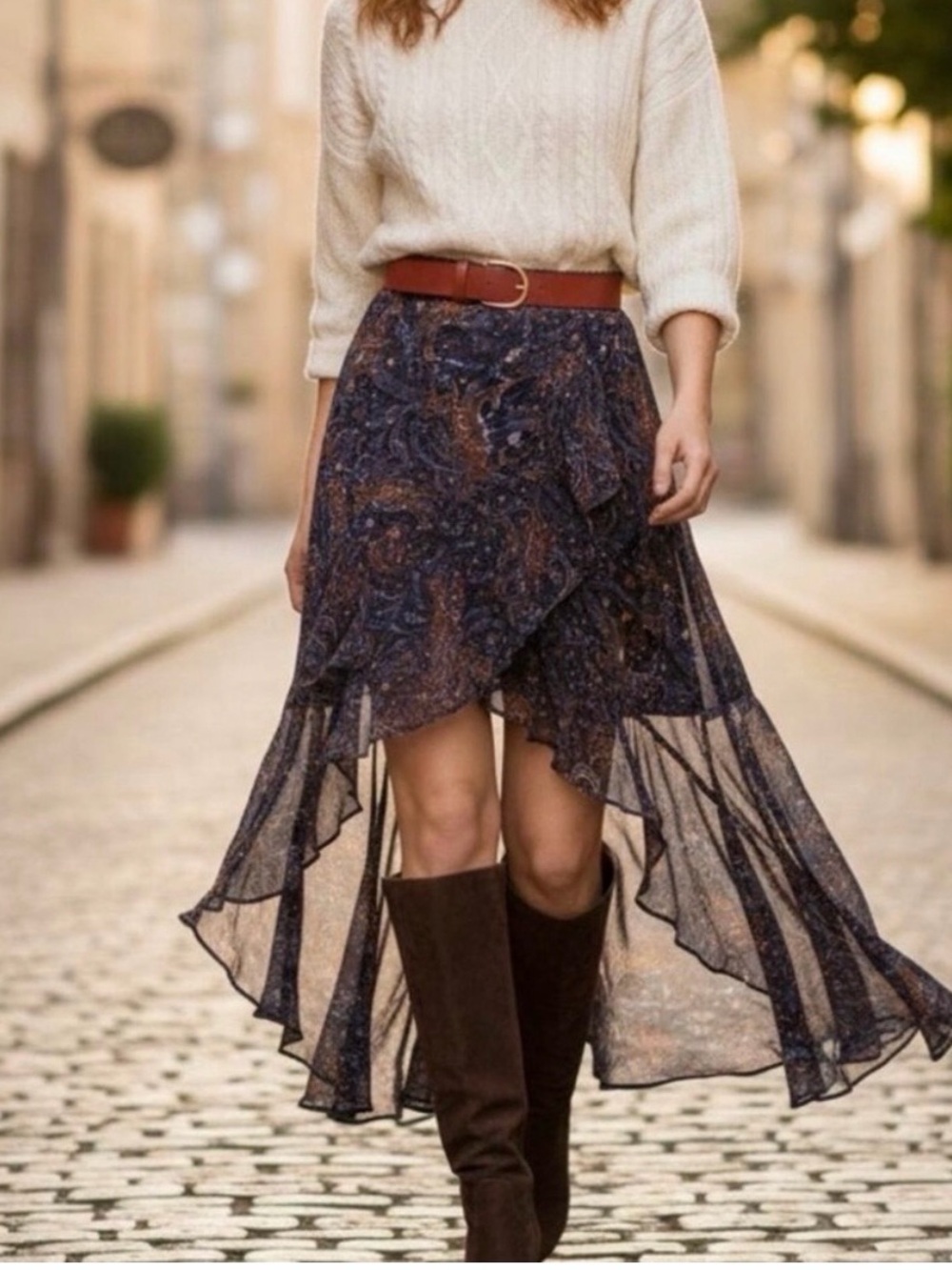 Veronica Beard Purple and Brown Sheer Asymmetrical Midi Skirt - Picture 2 of 7